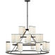 AERIN Trevi LED 43.5 inch Matte Black and Gild 3-Tier Chandelier Ceiling Light in Linen with Black Tape, XL
