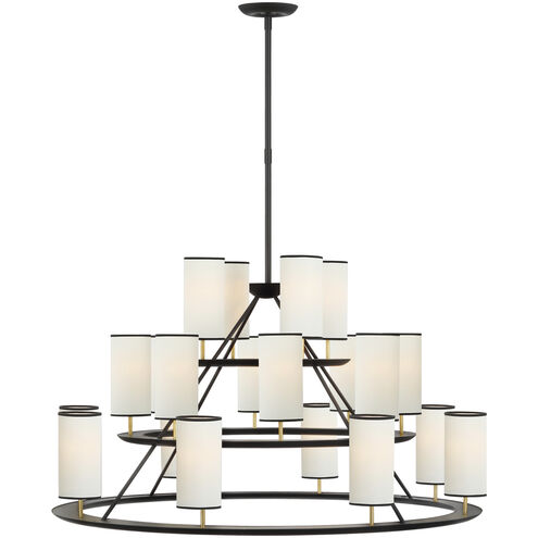 AERIN Trevi LED 43.5 inch Matte Black and Gild 3-Tier Chandelier Ceiling Light in Linen with Black Tape, XL