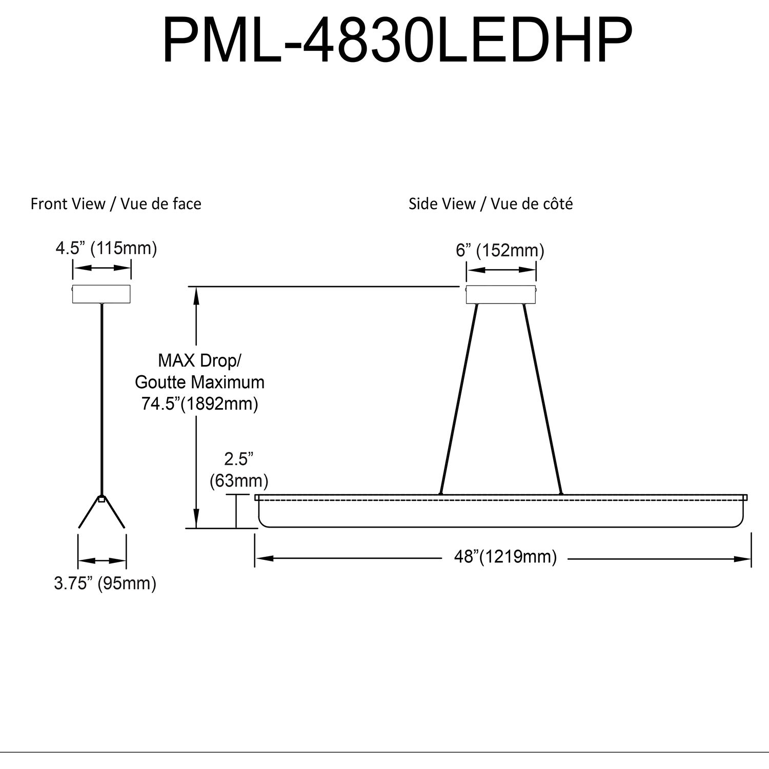 Pamelyn LED 48 inch Matte Black Horizontal Pendant Ceiling Light