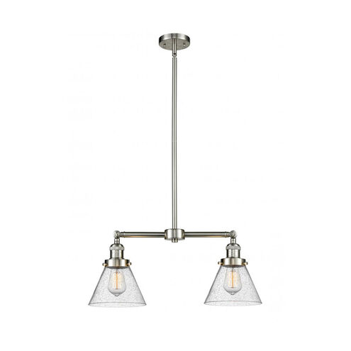 Franklin Restoration Large Cone LED 21 inch Brushed Satin Nickel Chandelier Ceiling Light in Seedy Glass, Franklin Restoration