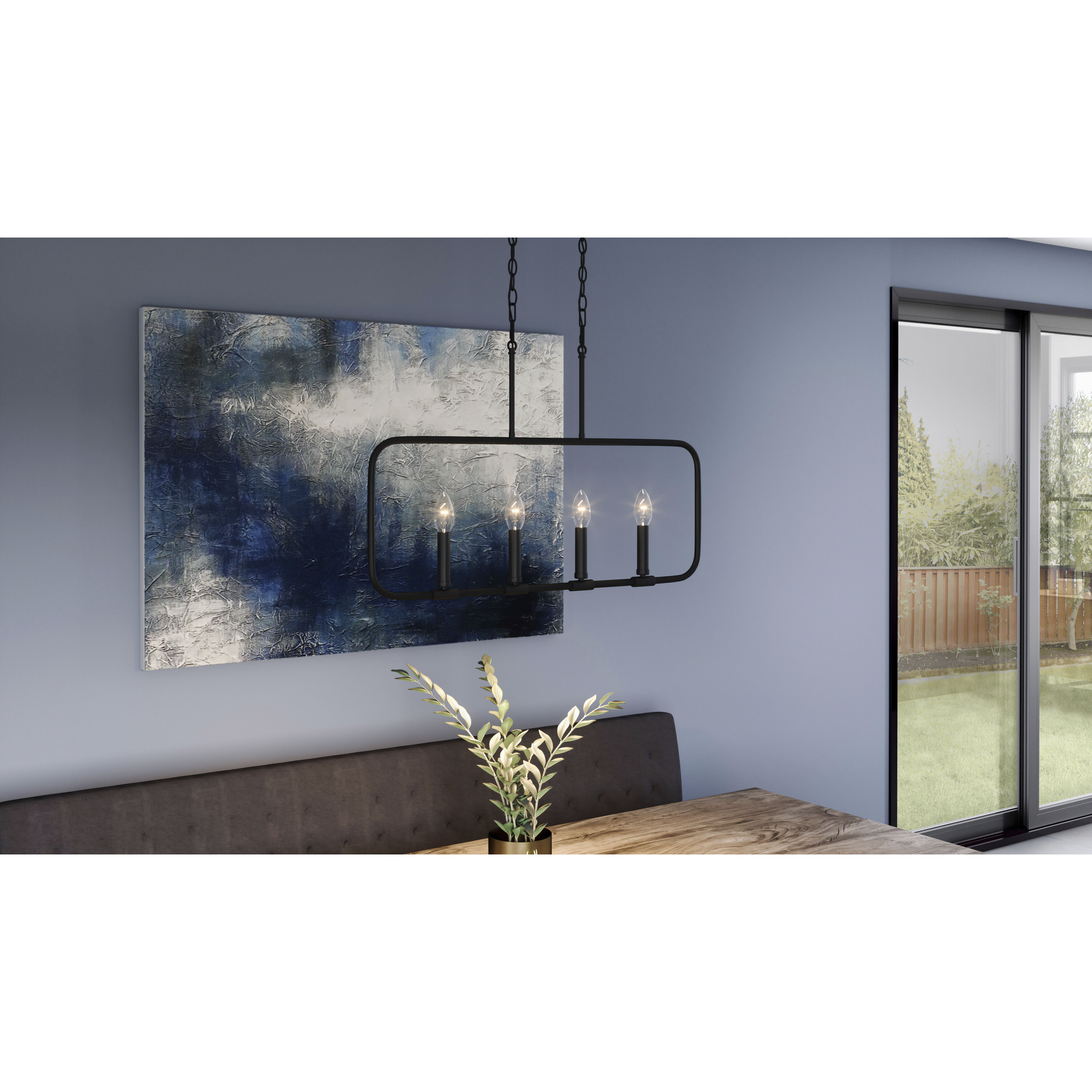 Abner 4 Light 32 inch Matte Black Linear Chandelier Ceiling Light