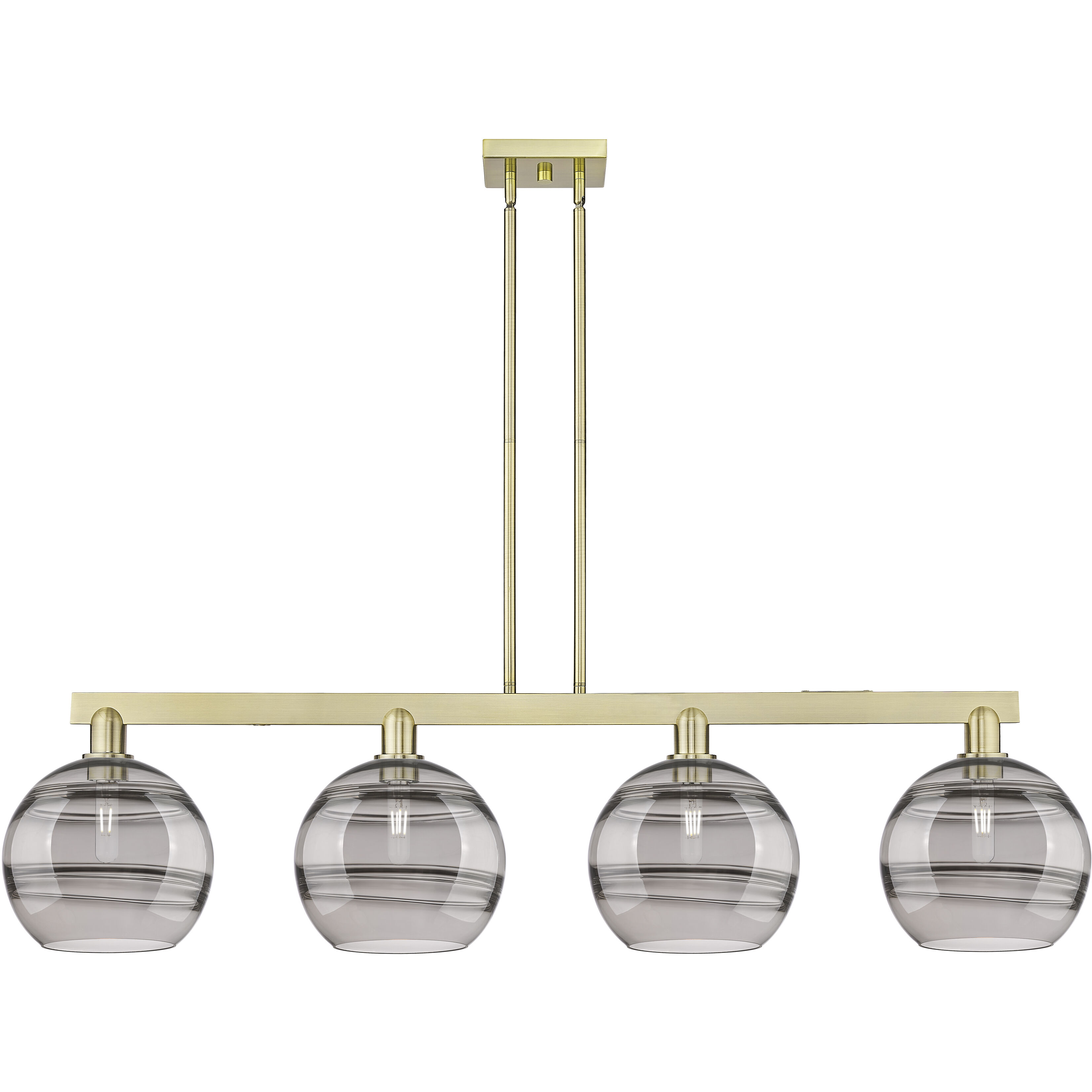 Arcadia Rochester Island Light Ceiling Light in Antique Brass, Light Smoke Glass