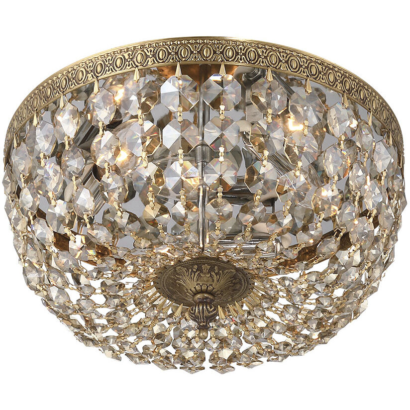 Waltham 3 Light 12 inch Olde Brass Flush Ceiling Light in Golden Teak Hand Cut