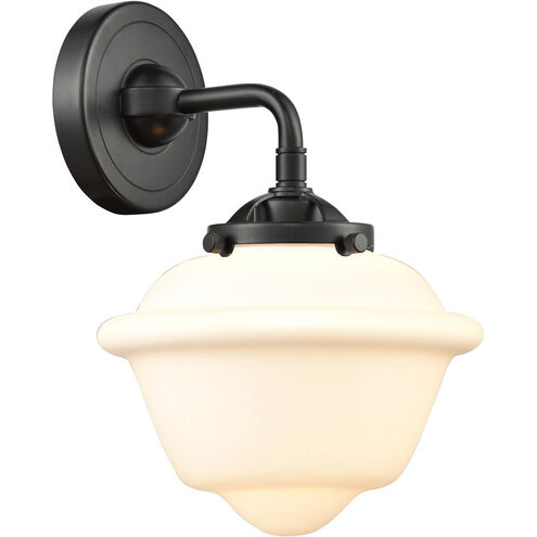 Nouveau Small Oxford 1 Light 8 inch Oil Rubbed Bronze Sconce Wall Light in Matte White Glass, Nouveau
