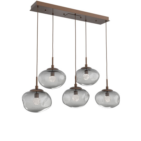 Nova LED LED Burnished Bronze Linear Pendant Ceiling Light in 2700K LED, Floret Inner - Smoke Outer, Multi-Pendant