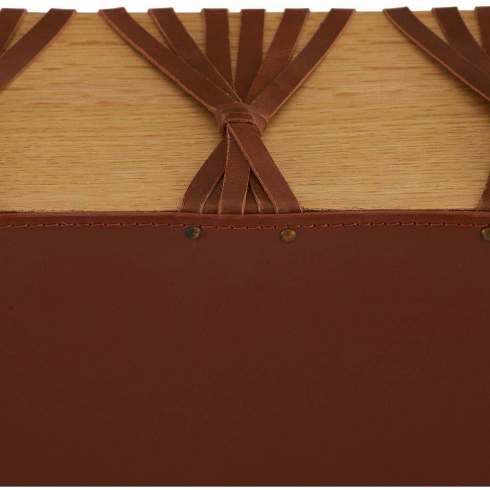 Hutchins Deep Russet Leather and Natural Oak with Antique Brass Bench