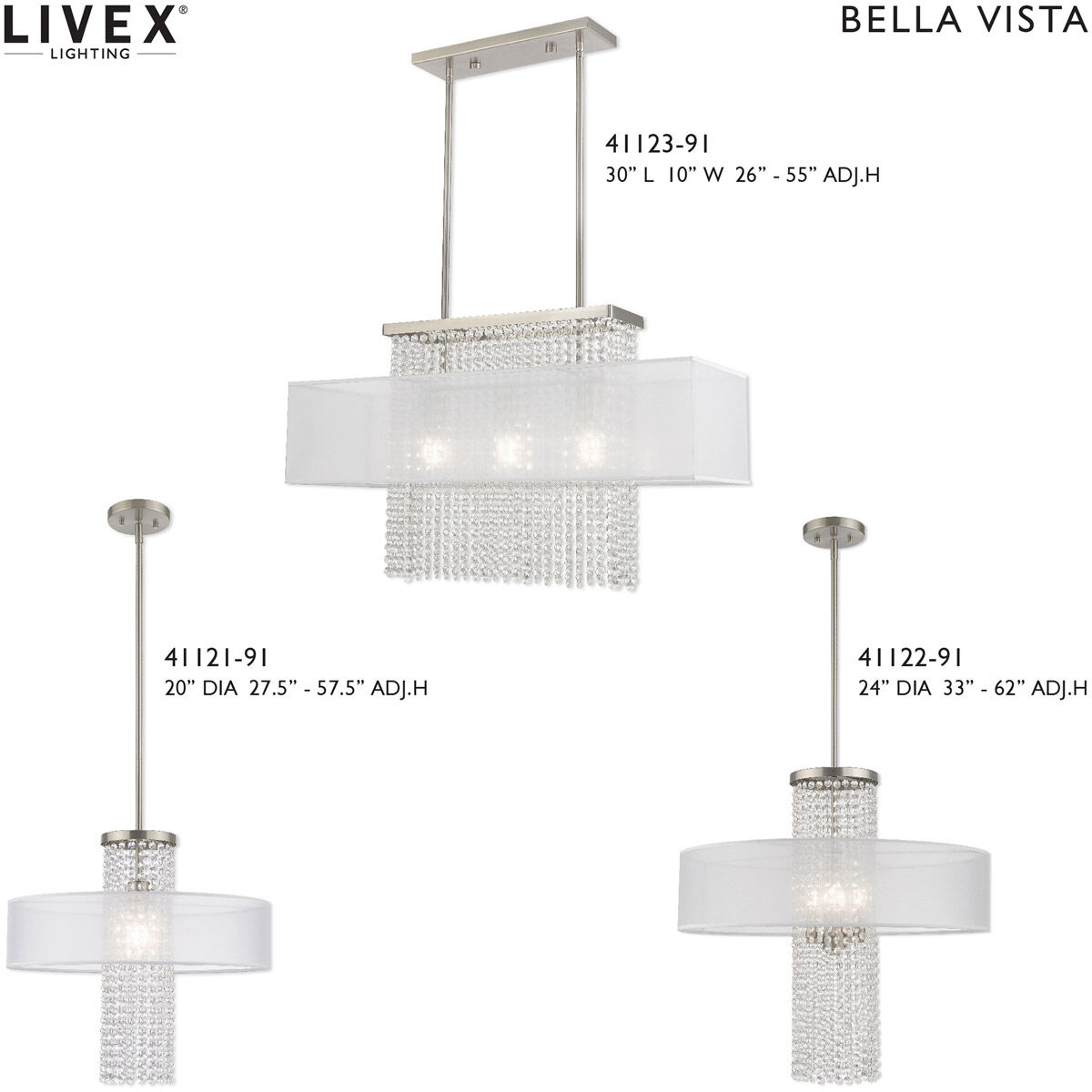 Livex 41121 91 Bella Vista 1 Light 20 inch Brushed Nickel Pendant Chandelier Ceiling Light