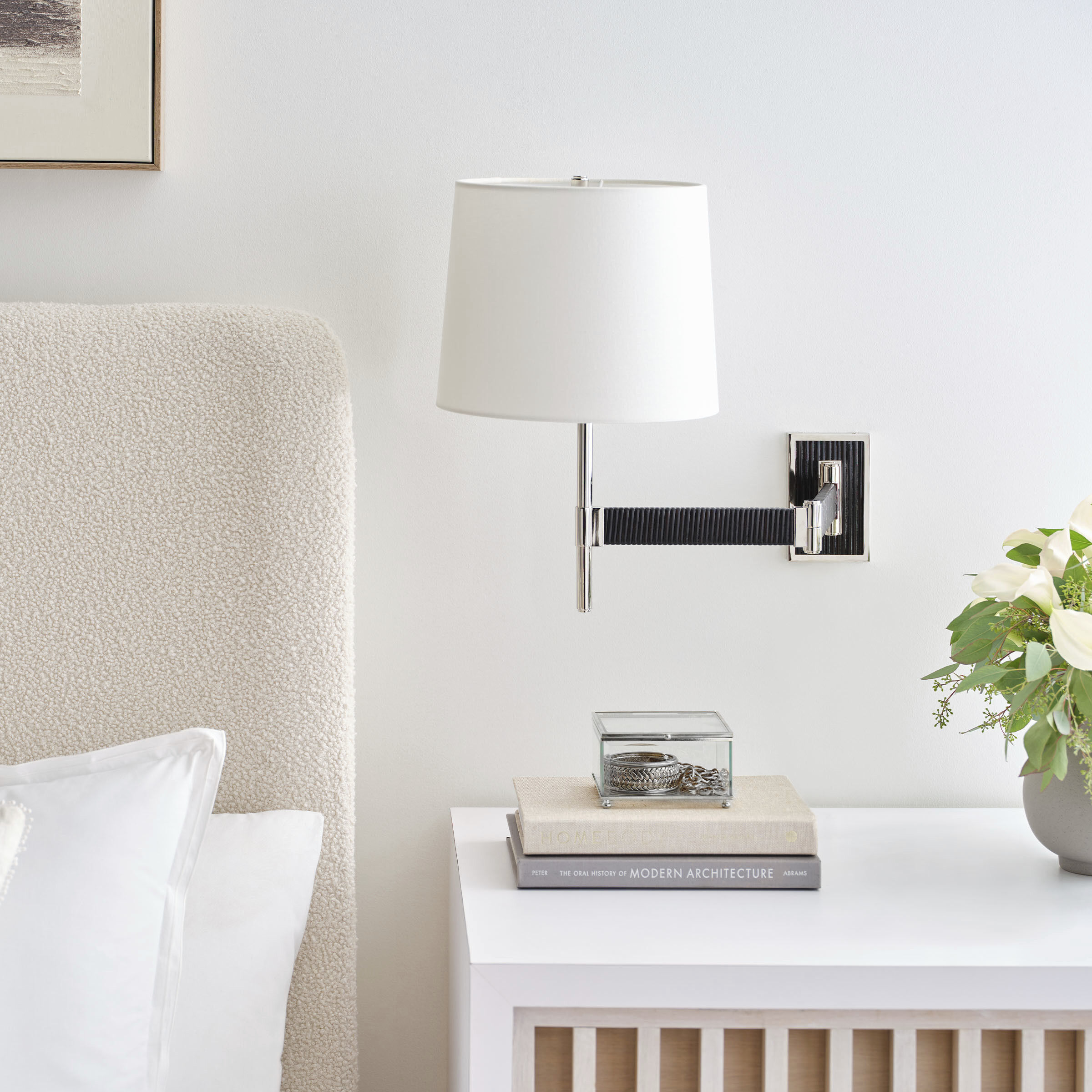 Suzanne Kasler Elle 22.25 inch 15.00 watt Polished Nickel and Black Rattan Swing Arm Sconce Wall Light