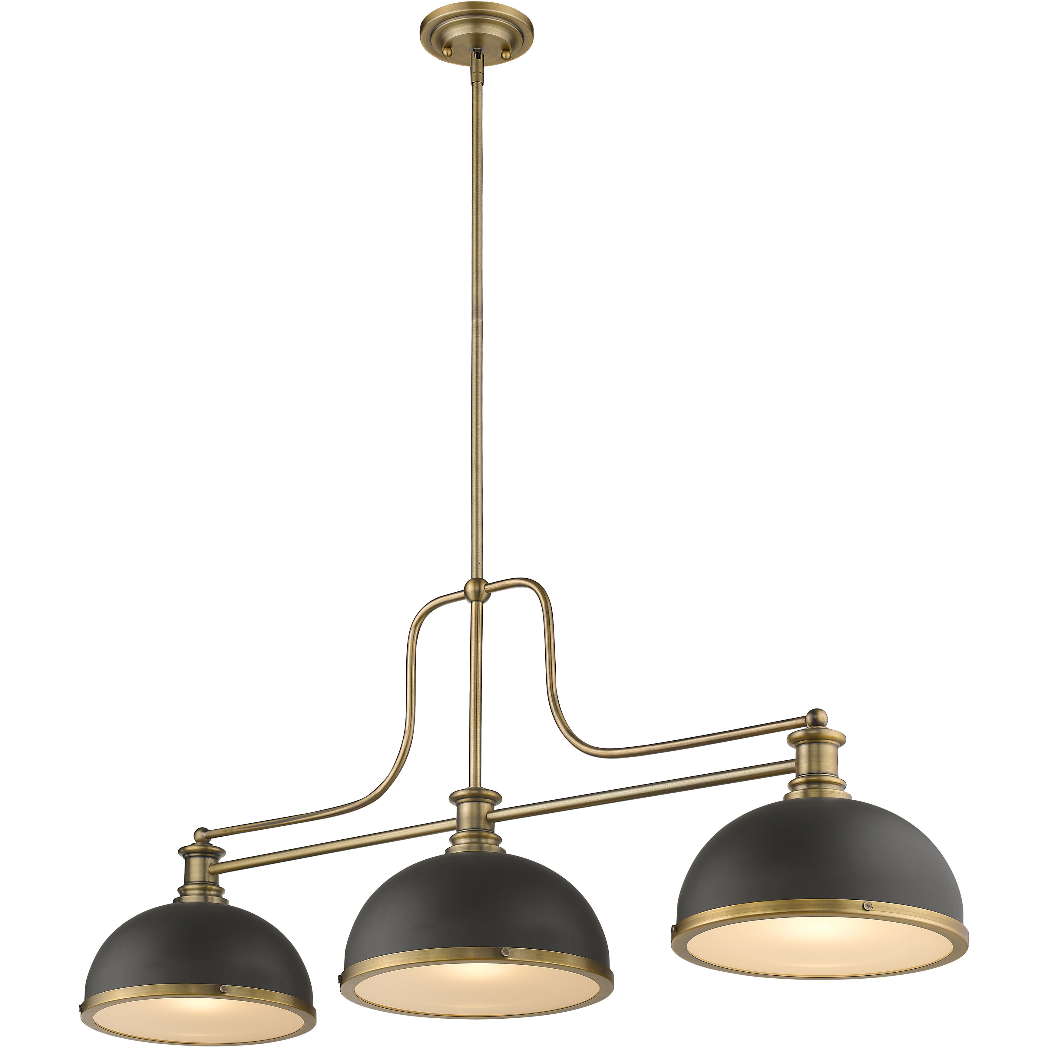 Melange 3 Light 52 inch Heritage Brass Billiard Ceiling Light in Bronze and Heritage Brass Metal and Glass