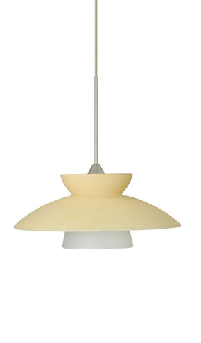 Trilo 1 Light Satin Nickel Pendant Ceiling Light in Champagne Glass, Halogen