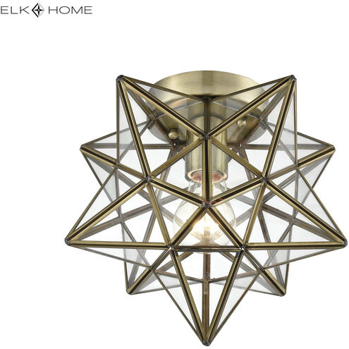Moravian Star 1 Light 10 inch Antique Brass with Clear Flush Mount Ceiling Light