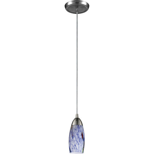 Milan 1 Light 3 inch Satin Nickel with Starburst Blue Mini Pendant Ceiling Light in Starburst Blue Glass, Incandescent