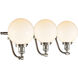 Franklin Restoration Large Beacon 3 Light 28 inch Brushed Satin Nickel Bath Vanity Light Wall Light in Matte White Glass, Franklin Restoration