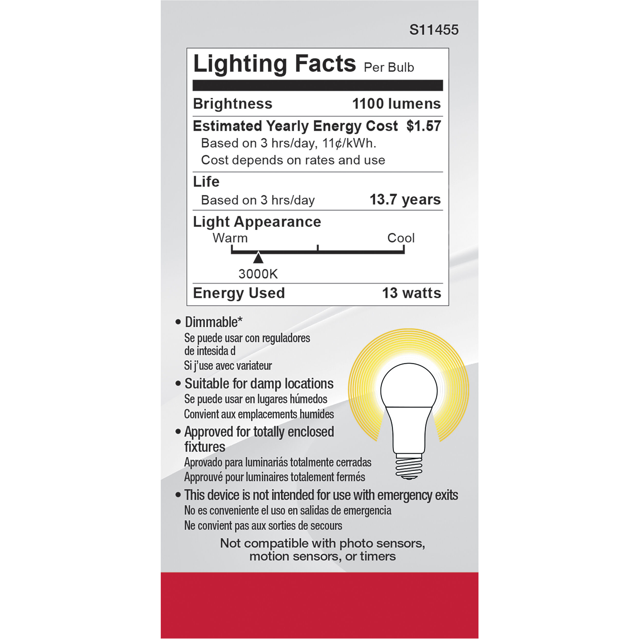 Lumos LED Medium Type A 13.00 watt 3000K Light Bulb