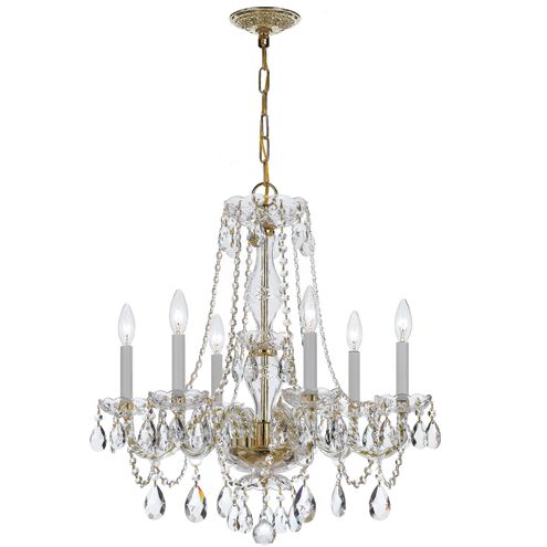 Traditional Crystal 6 Light 23 inch Polished Brass Chandelier Ceiling Light