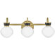 Lucy 3 Light 25 inch Lacquered Brass with Black Bath Light Wall Light