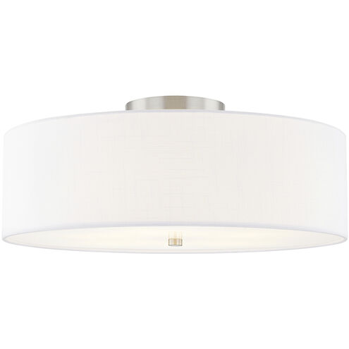 Textile Collection 5 Light 24 inch Brushed Nickel Semi Flush Ceiling Light in White, Classic Family