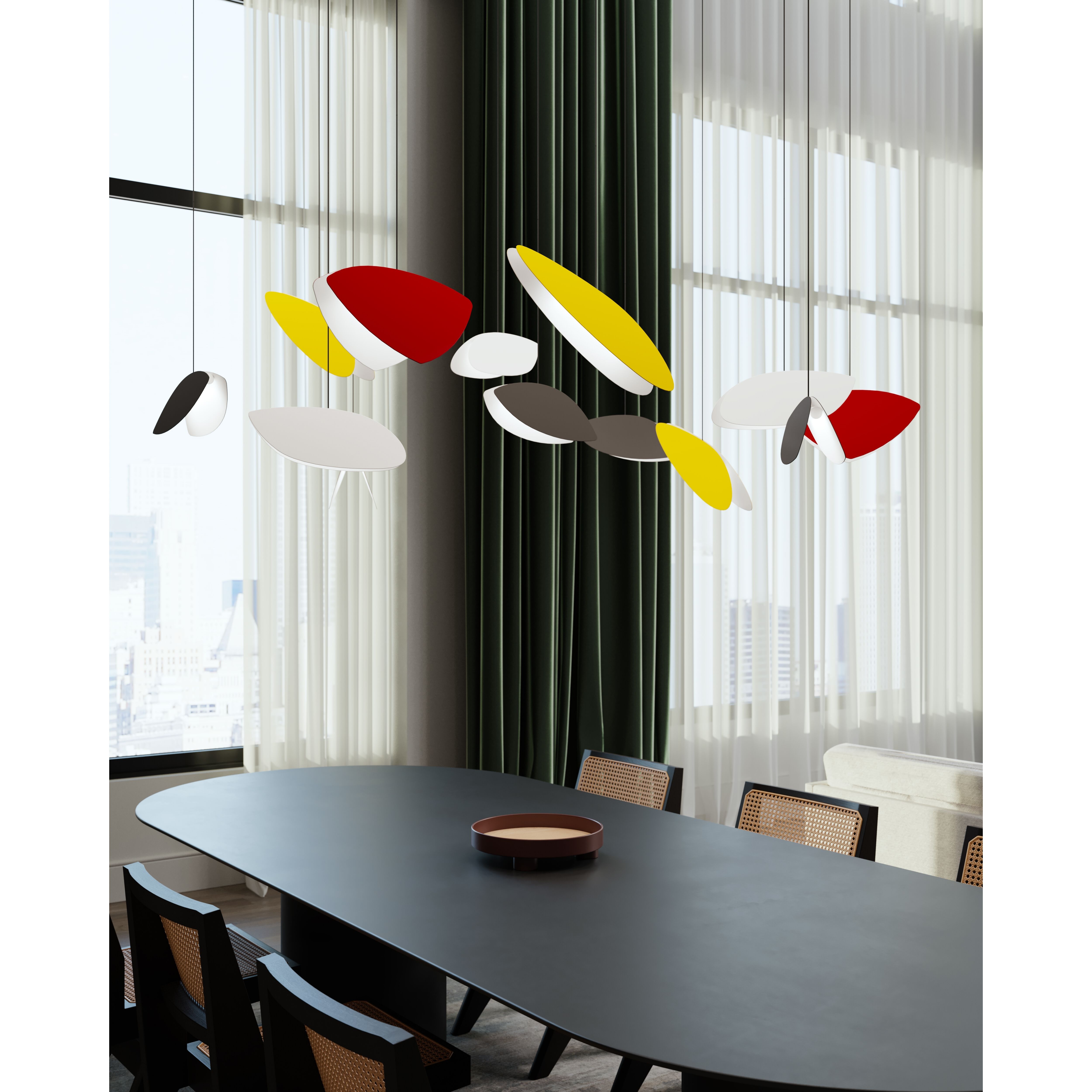 Papillons LED 30 inch Satin Black Pendant Ceiling Light in Red Yellow