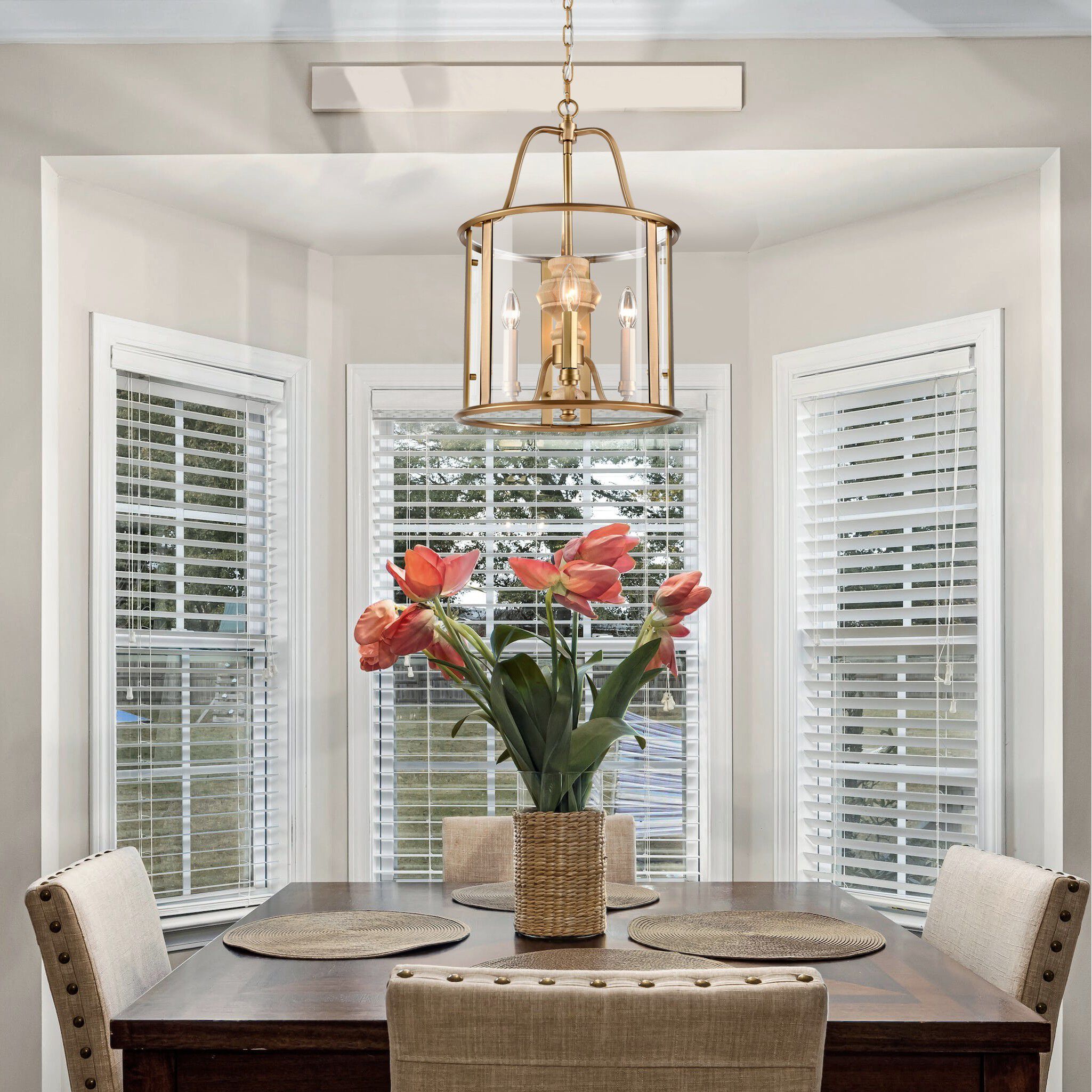 French Country 3 Light 14 inch Natural Brass Pendant Ceiling Light