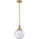 Franklin Restoration Large Beacon LED 8 inch Satin Gold Mini Pendant Ceiling Light in Seedy Glass, Franklin Restoration