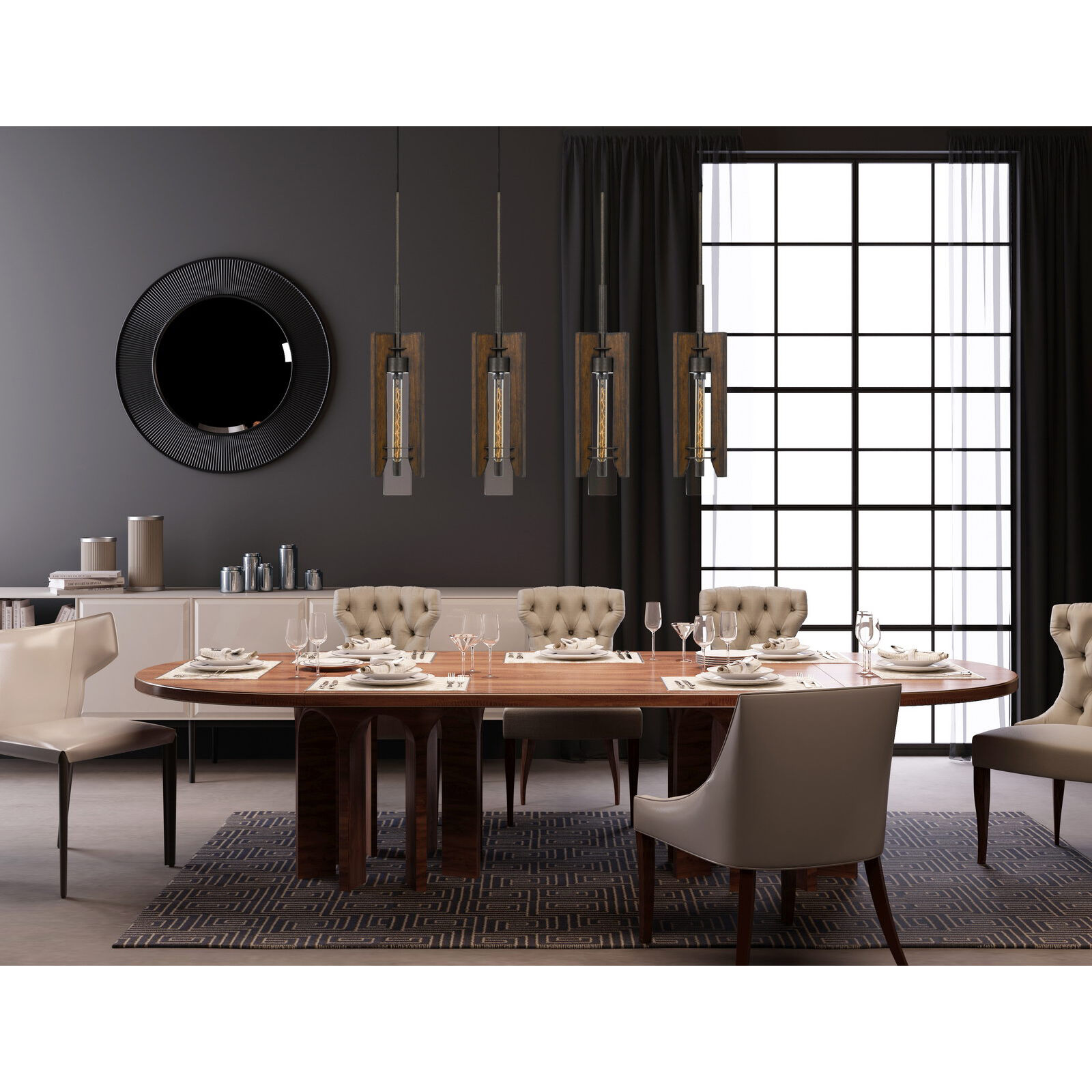 Almeria 4 Light 39 inch Pine and Iron Island Light Ceiling Light