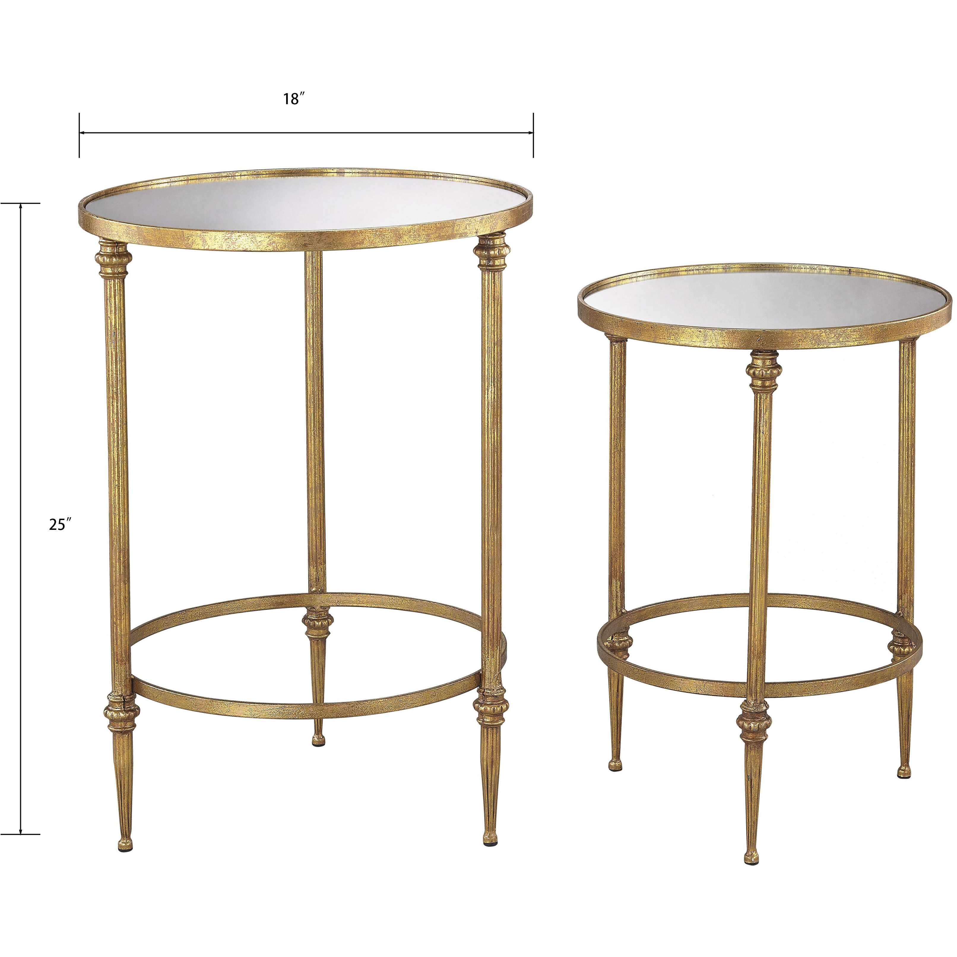 Alcazar 25 X 18 inch Antique Gold with Mirror Accent Table, Set of 2