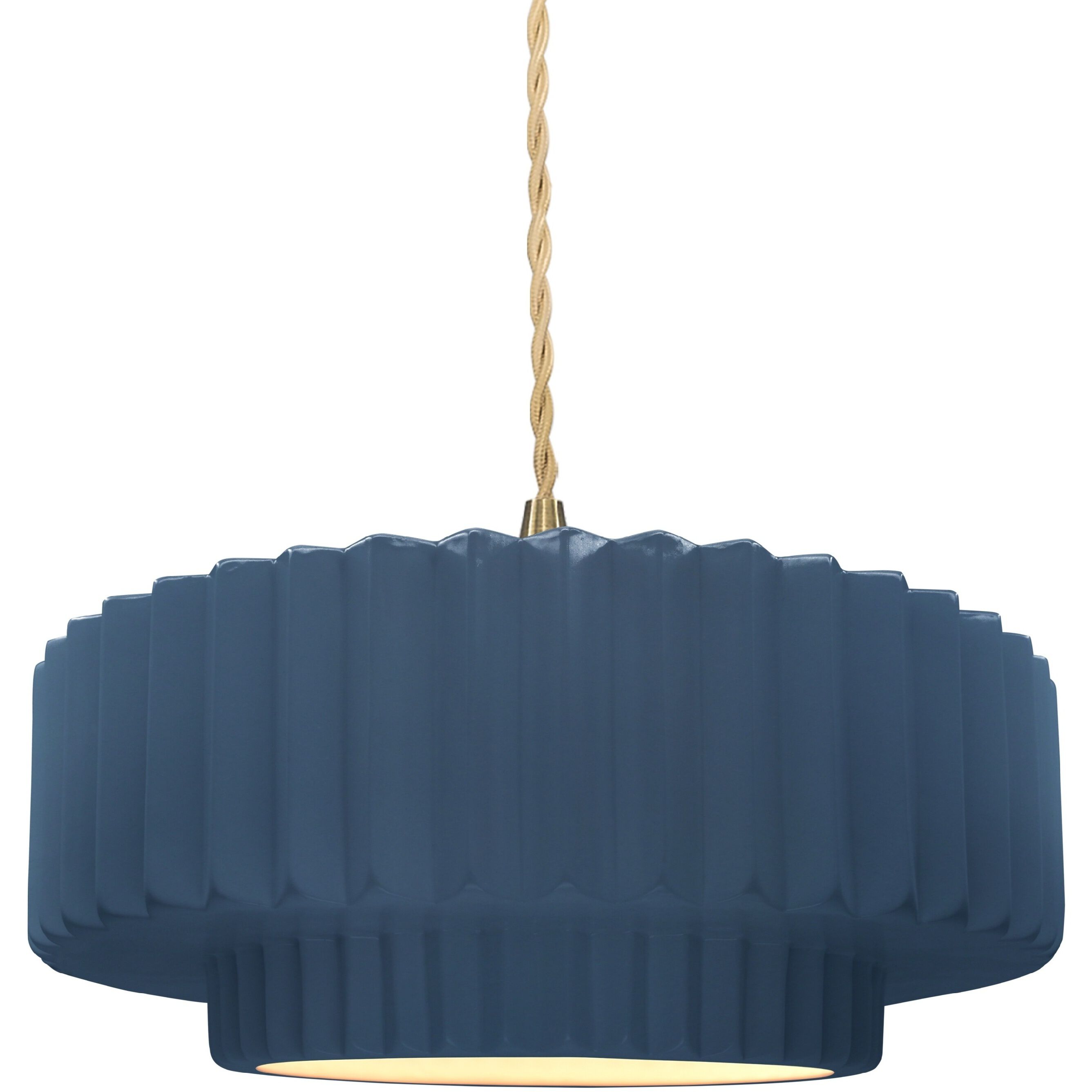 Radiance Collection - Pleated Tier Pendant Ceiling Light in Brushed Brass, Dedicated LED, Beige Twist Cord, Midnight Sky/Matte White, 14.5W x 5.25H, Form+Finish+Function