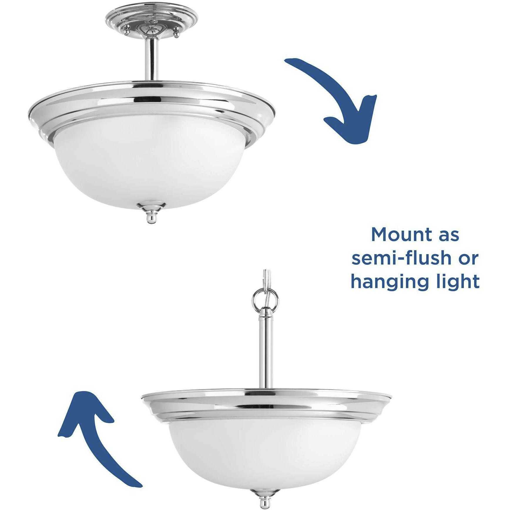 Dome Glass CTC 2 Light 13.19 inch Polished Chrome Semi-Flush Mount Convertible Ceiling Light