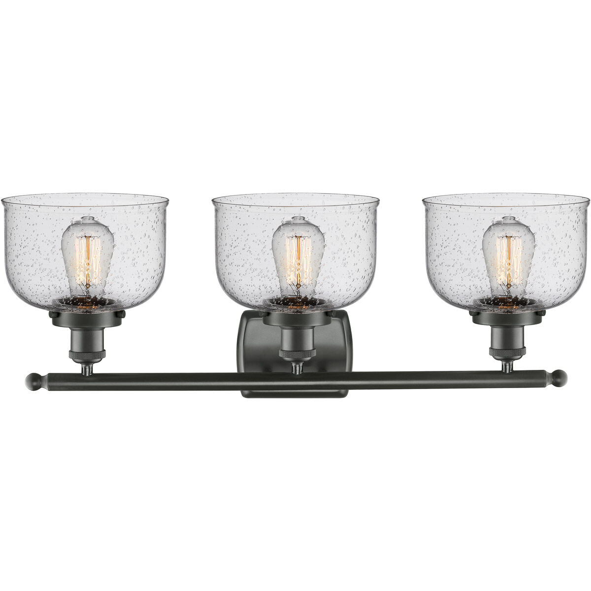 Ballston Large Bell 3 Light 26 inch Oil Rubbed Bronze Bath Vanity Light Wall Light in Seedy Glass, Ballston