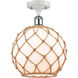 Ballston Large Farmhouse Rope LED 10 inch White and Polished Chrome Semi-Flush Mount Ceiling Light in White Glass with Brown Rope, Ballston