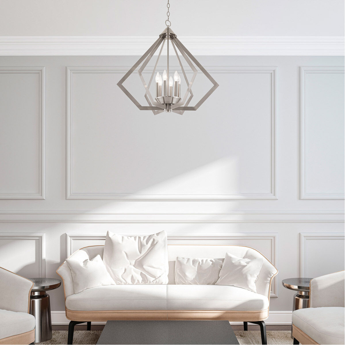 Prism 6 Light 26 inch Brushed Nickel Chandelier Ceiling Light