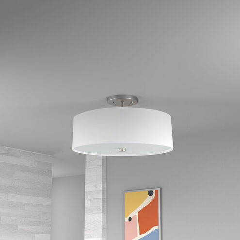 Everly 3 Light 14.25 inch Satin Chrome with White Semi-Flush Mount Ceiling Light