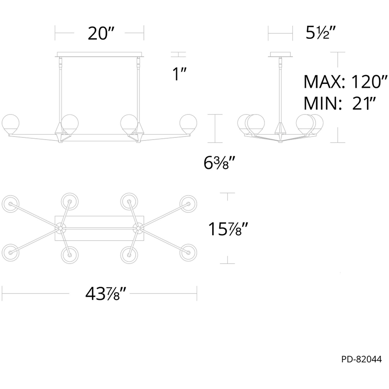 Double Bubble Linear Chandelier Ceiling Light in Satin Nickel