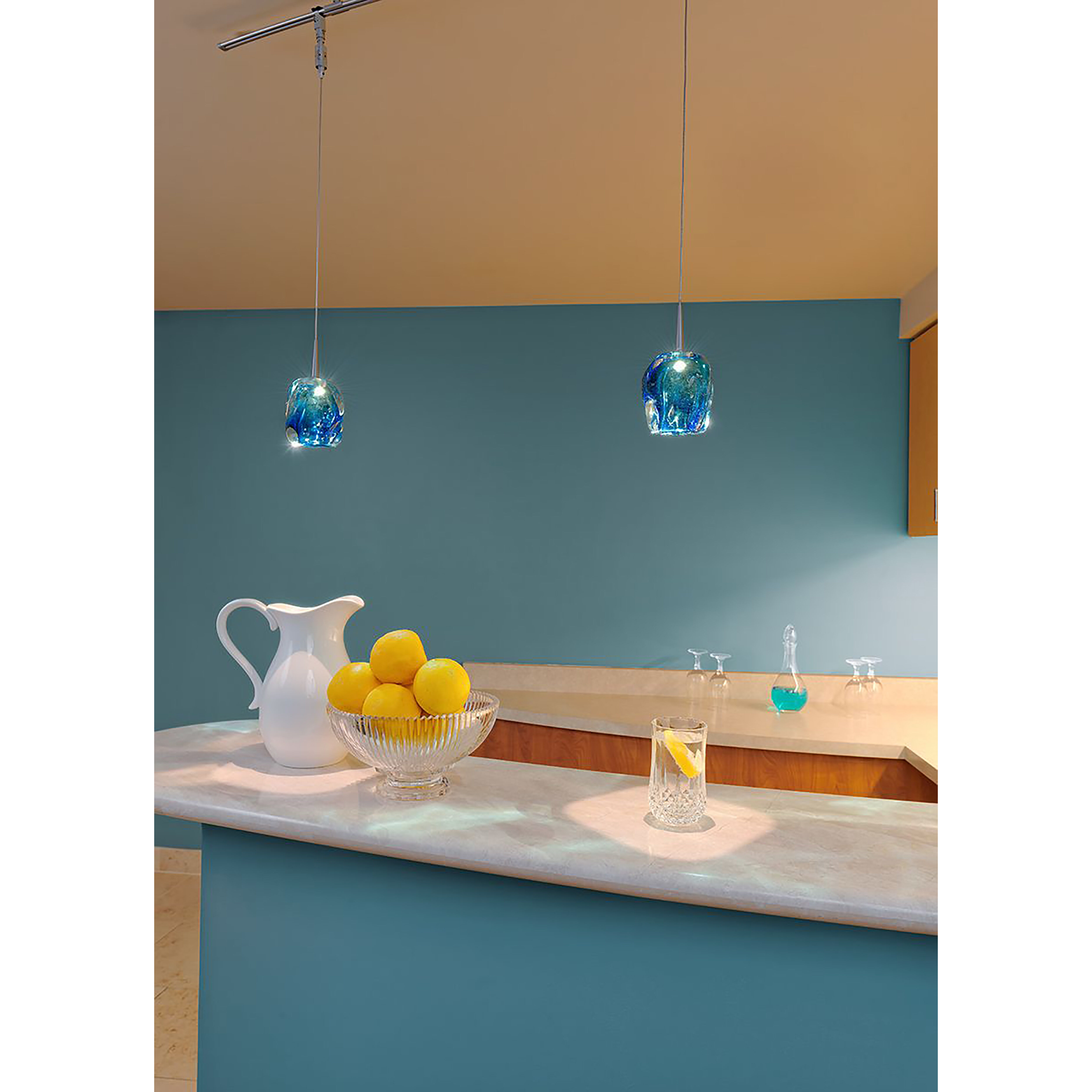 Aurora LED 4.5 inch Chrome Pendant Ceiling Light in Blue Glass