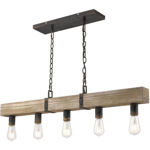 Garrett 5 Light 39 inch Antique Black Iron Linear Pendant Ceiling Light