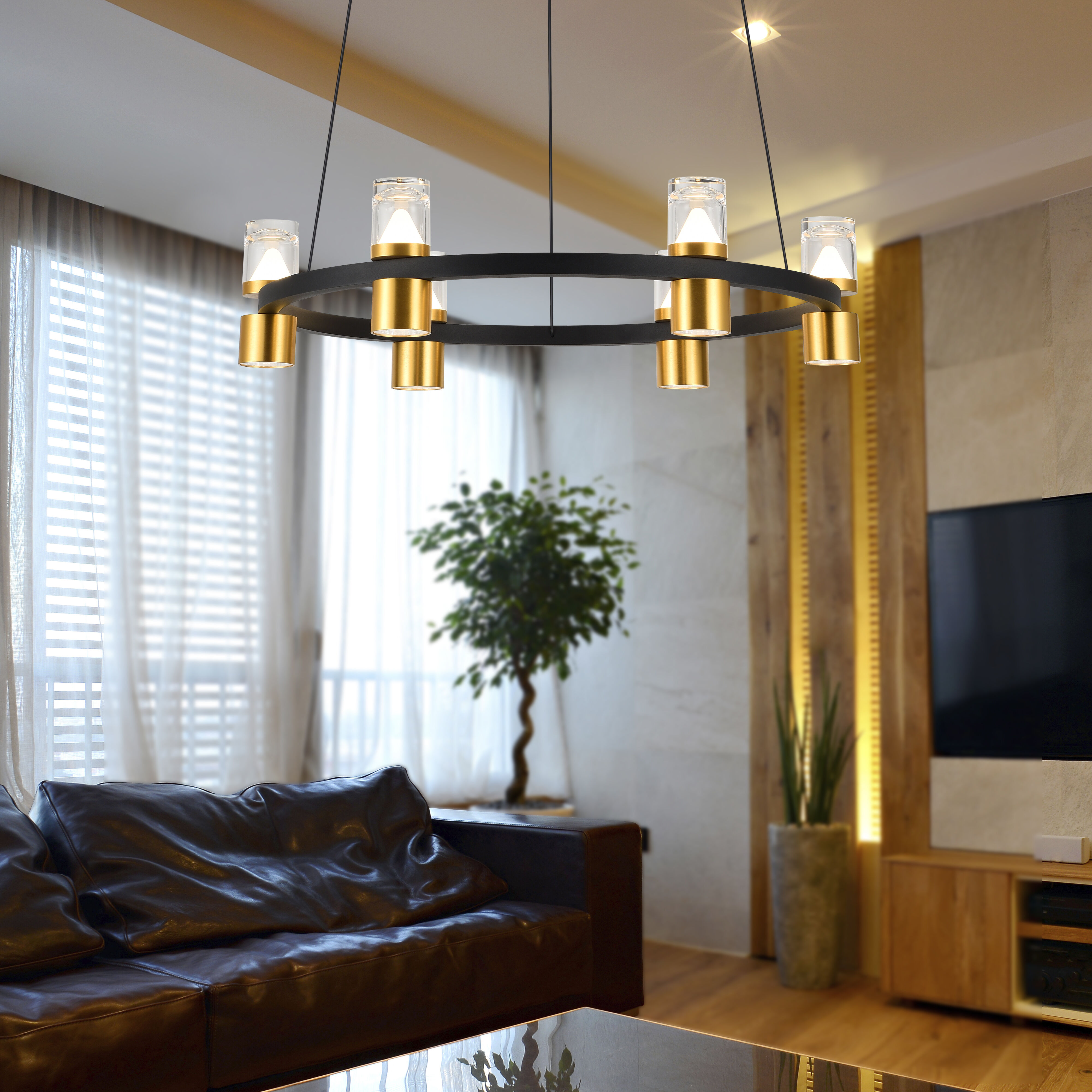 Ellegi Series 24 inch Black/Gold Chandelier Ceiling Light, Artisan Collection