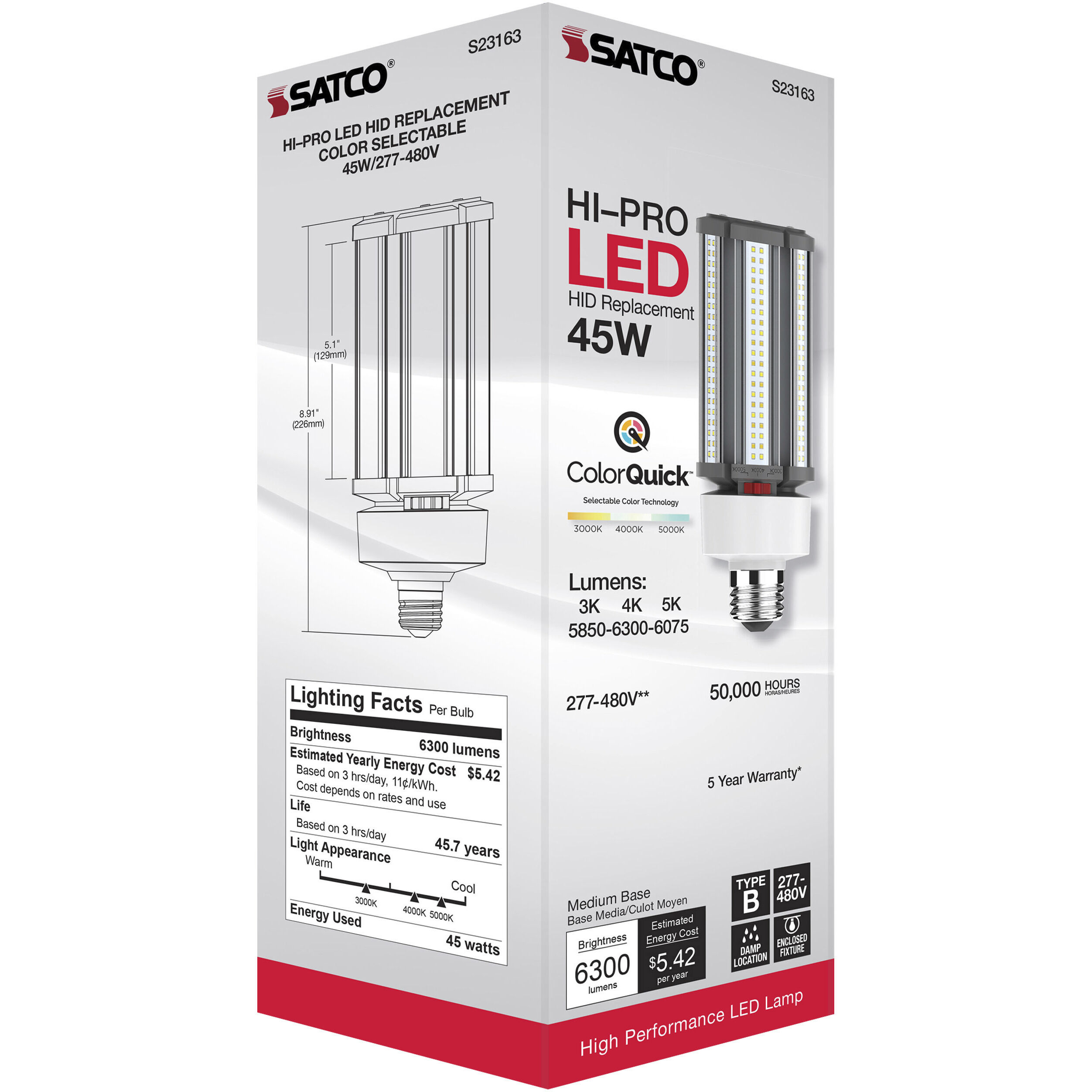 Lumos LED Medium 45 watt 277-480 3000K/4000K/5000K HID Replacements, HID Replacements