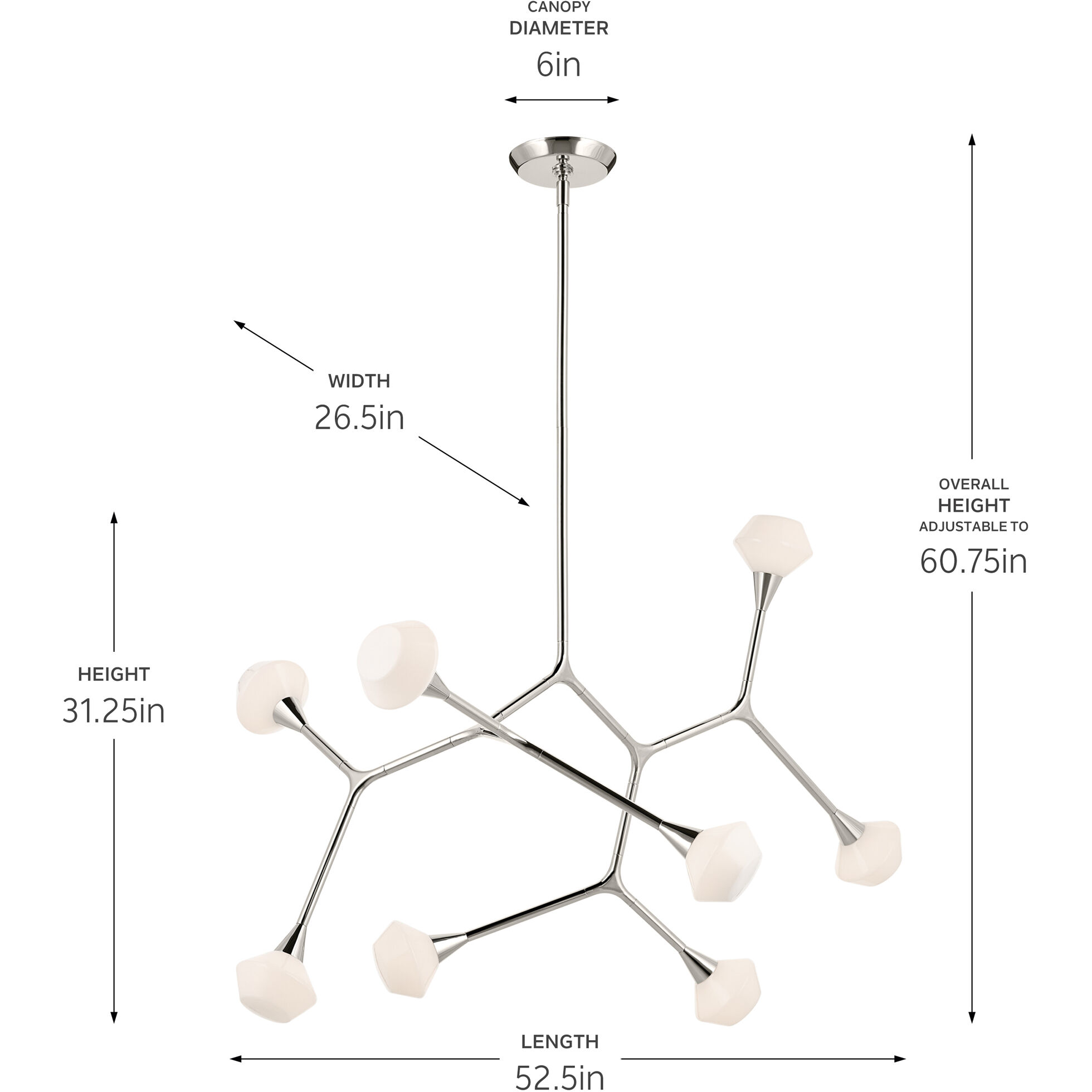 Cassius 8 Light 26.5 inch Polished Nickel Chandelier Ceiling Light, Convertible