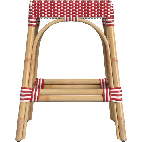 Robias Rectangular Rattan 24.5" Counter Stool in Red and White Dot