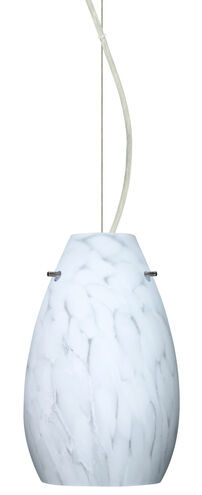 Pera 1 Light Satin Nickel Pendant Ceiling Light in Carrera Glass, Incandescent