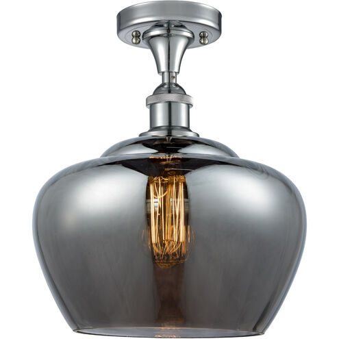 Ballston Large Fenton 1 Light 11 inch Polished Chrome Semi-Flush Mount Ceiling Light in Plated Smoke Glass, Ballston