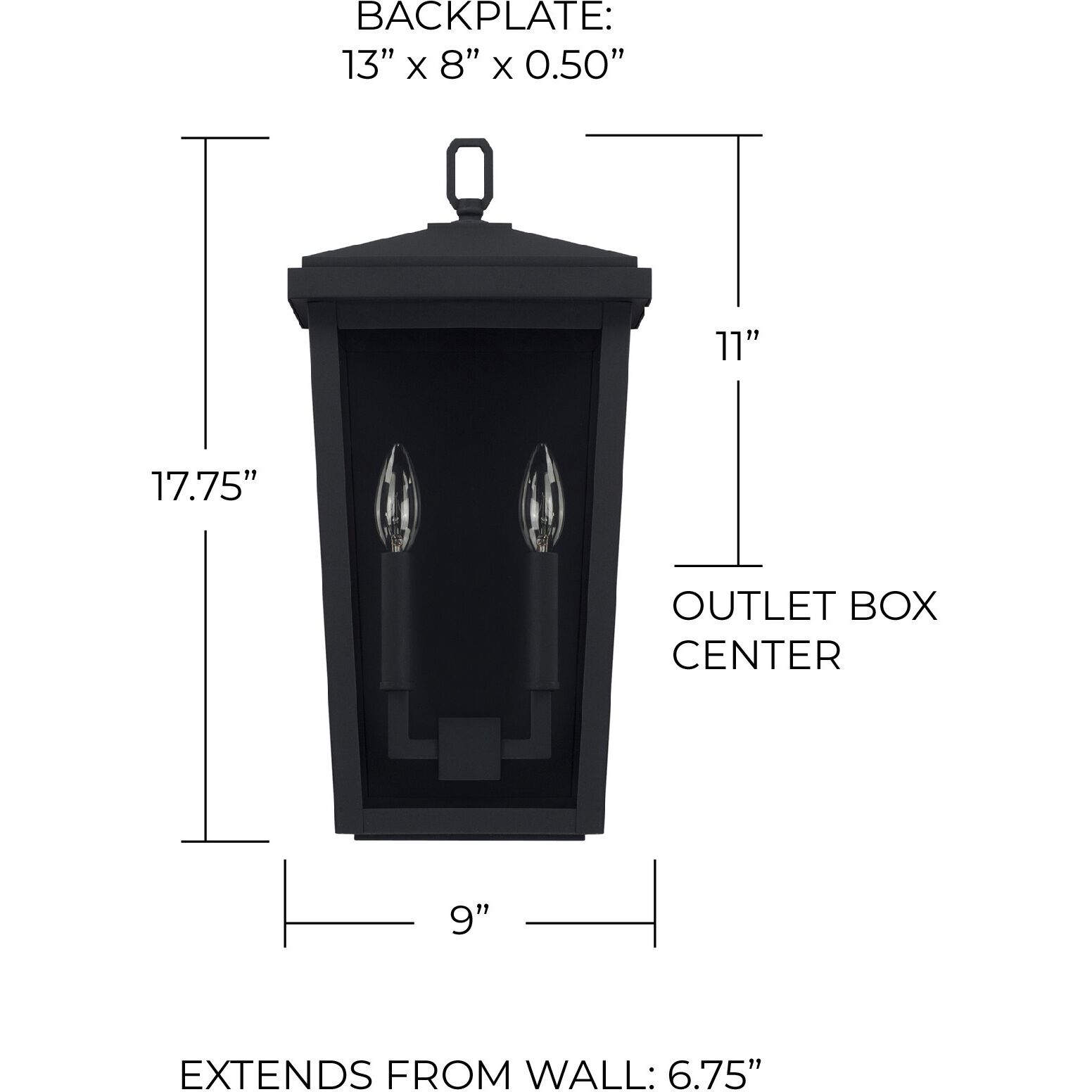 Donnelly 2 Light 18 inch Black Outdoor Wall Lantern