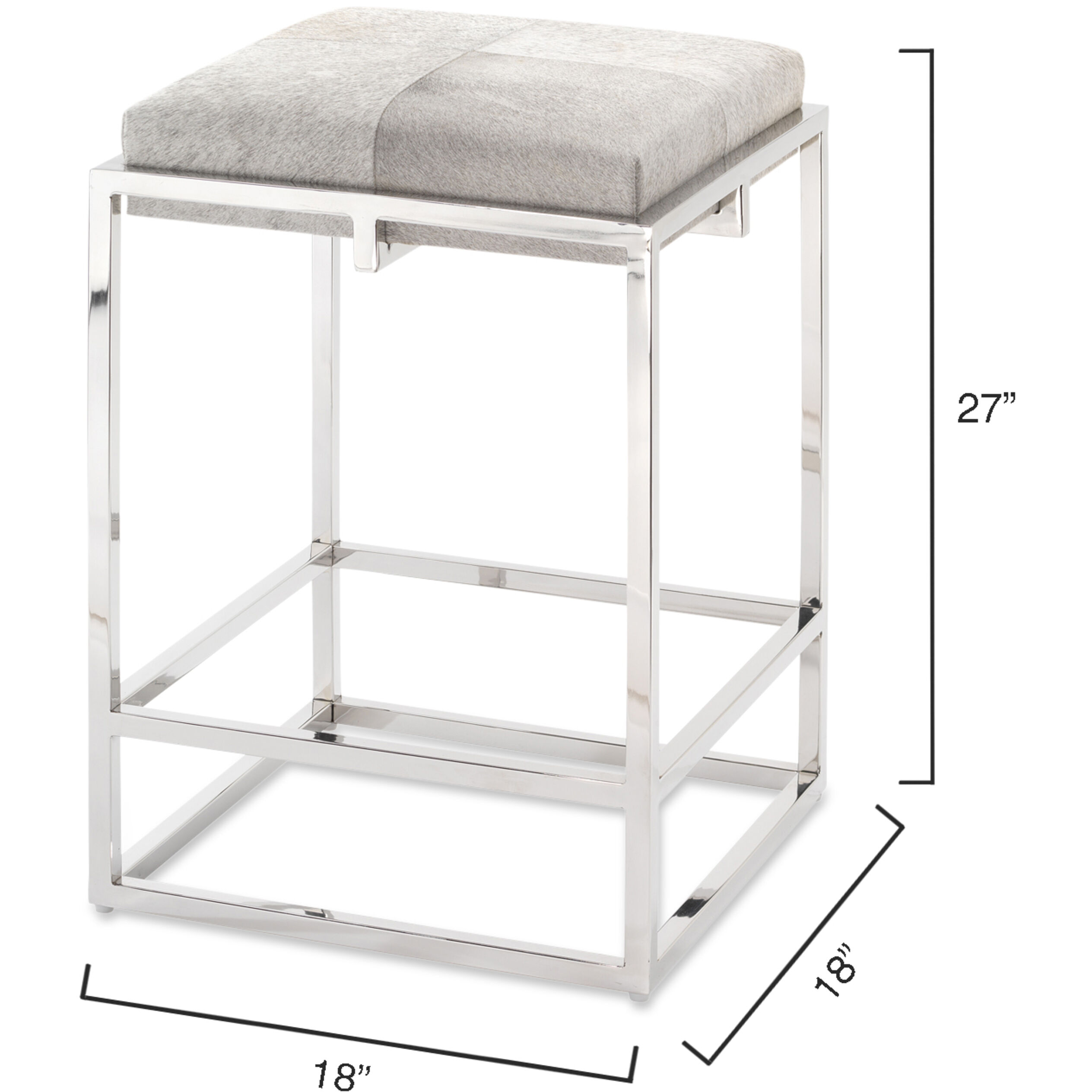 Shelby 27 inch Grey Hide & Nickel Metal Counter Stool in Grey Hide and Nickel Metal
