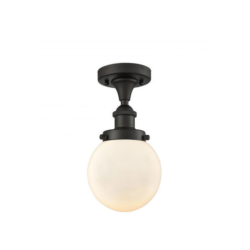 Ballston Beacon LED 6 inch Oil Rubbed Bronze Semi-Flush Mount Ceiling Light in Matte White Glass, Ballston