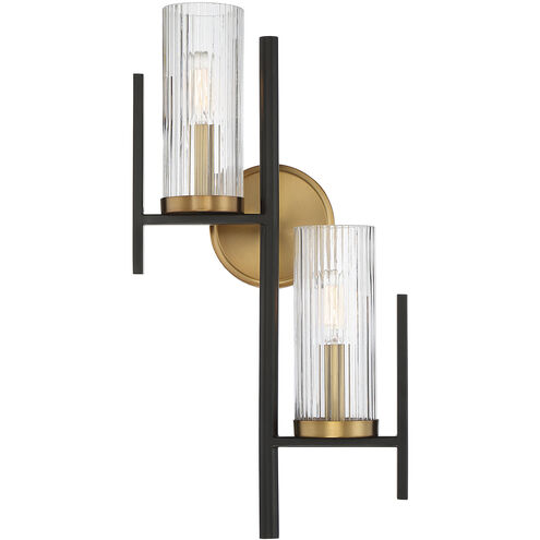Midland 2 Light 10.5 inch Matte Black with Warm Brass Accents Wall Sconce Wall Light