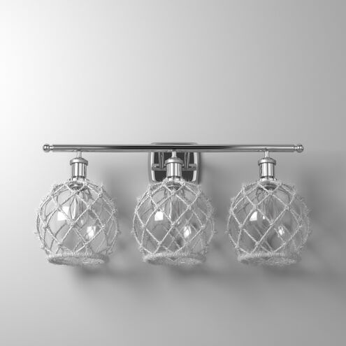 Ballston Farmhouse Rope 3 Light 28 inch Polished Chrome Bath Vanity Light Wall Light in Bulb Not Included, Clear Glass with White Rope, Ballston