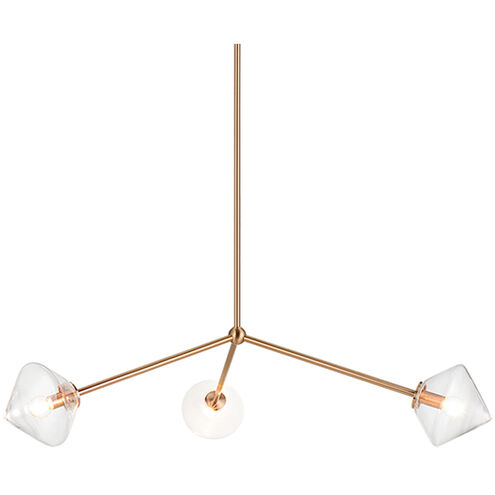 Novo 3 Light 30.38 inch Aged Gold Brass Pendant Ceiling Light in Aged Gold Brass and Clear