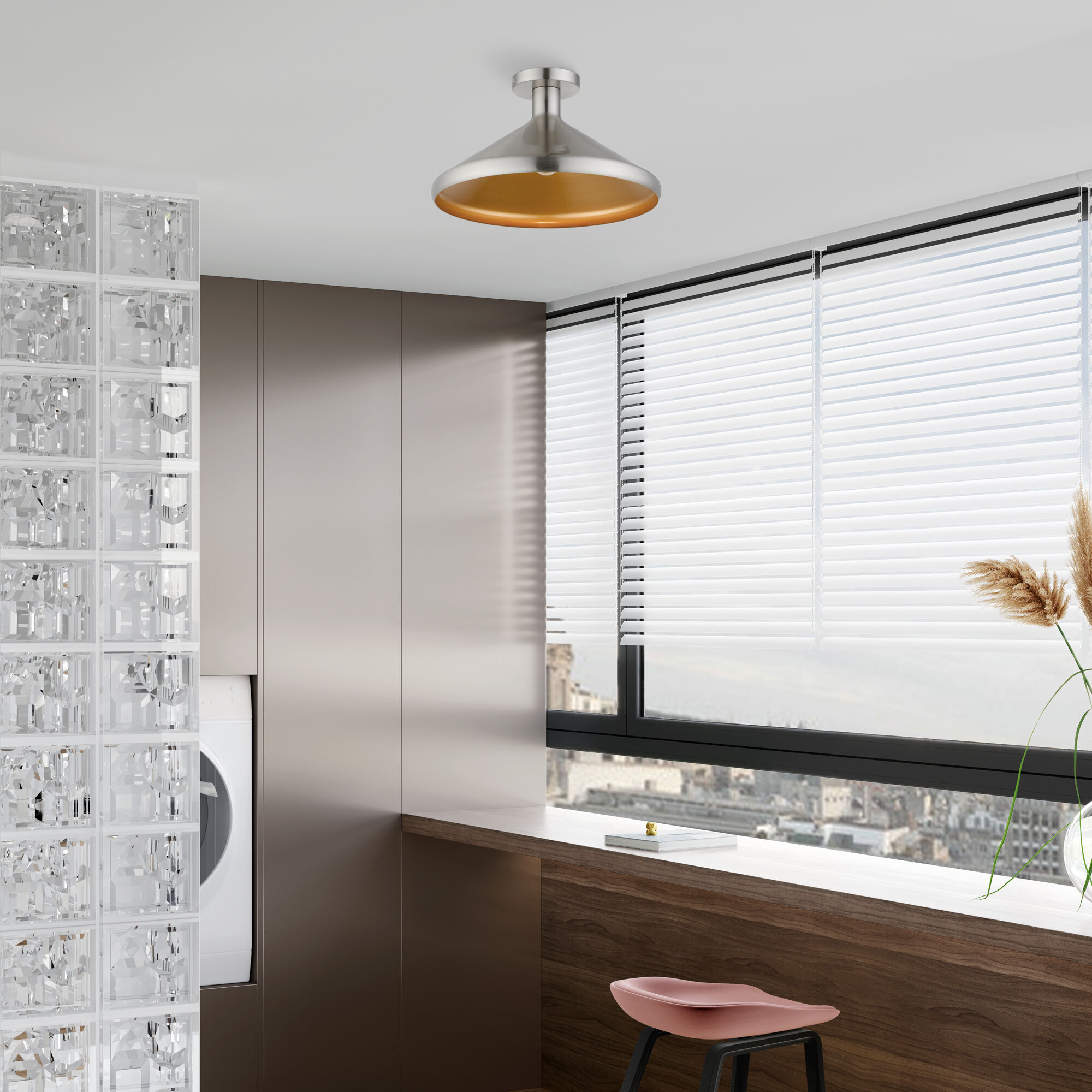 Geneva 1 Light 15 inch Brushed Nickel Semi-Flush Mount Ceiling Light