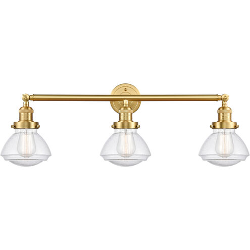 Franklin Restoration Olean LED 31 inch Satin Gold Bath Vanity Light Wall Light in Seedy Glass, Franklin Restoration