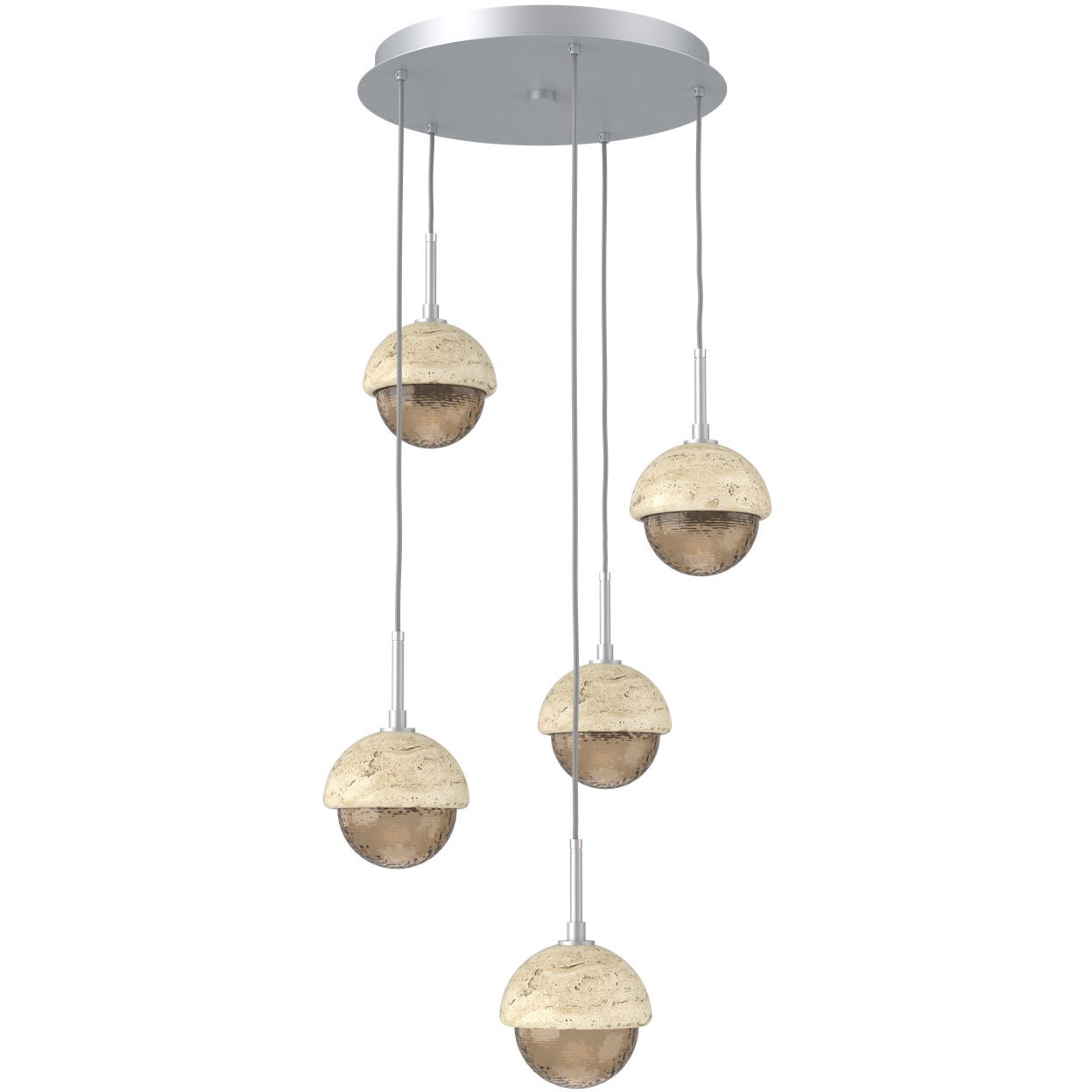 Cabochon LED Classic Silver with Travertine Stone Pendant Chandelier Ceiling Light in 3000K LED, Bronze